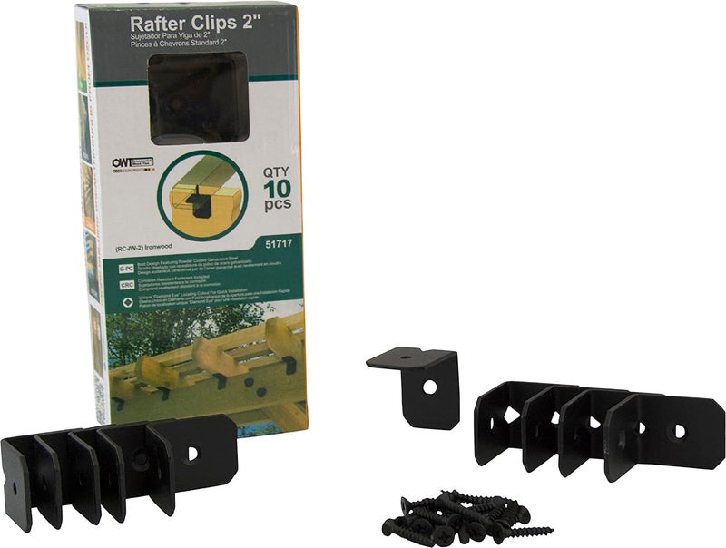 OZCO Ironwood 2" Rafter Clips with Matching Hardware, Black Powder-Coated Galvanized Steel Clips for Outdoor Wood Structures, 10-Pack, 51717 - Image 2